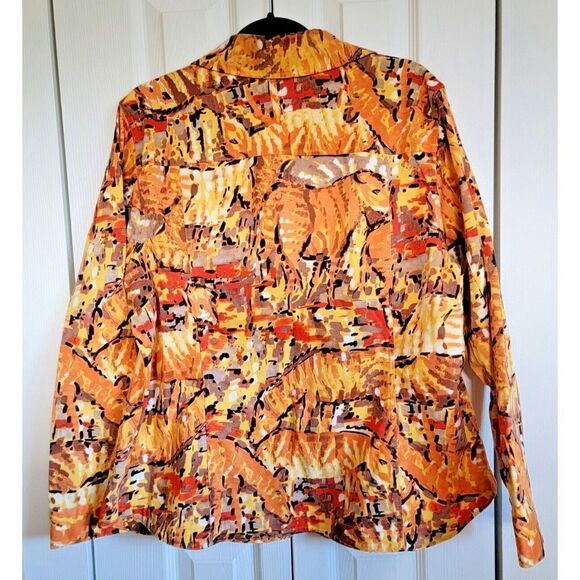 ADDITIONS by Chico's Size 3 Art Deco Long Sleeve Button Front Jacket Shirt Denim - Picture 2 of 5